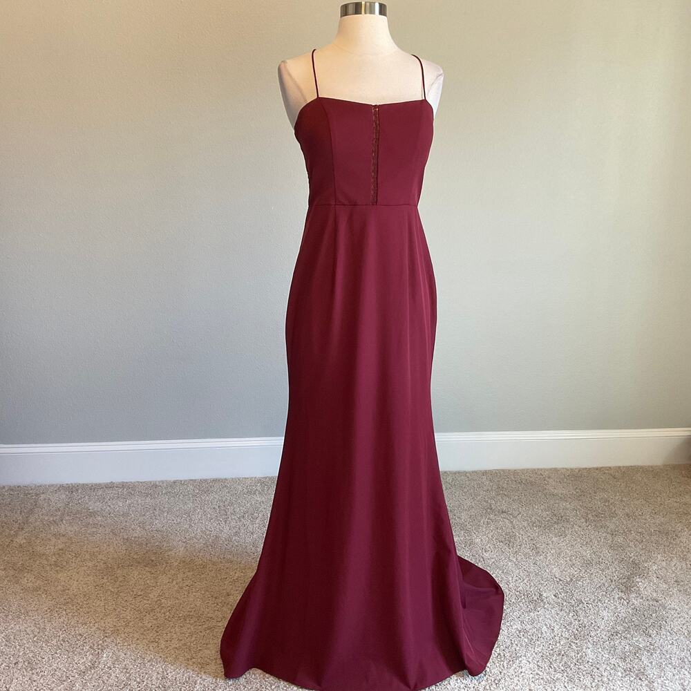 Jarlo Sleeveless Cutout A-Line Long Evening Gown Burgundy Red Size 8 Dress - Picture 2 of 9